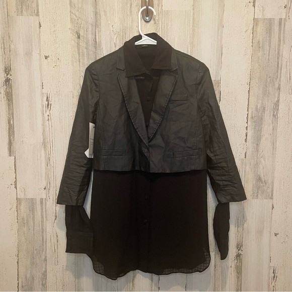 Alexander Wang Faux Leather Moto Jacket / Silk Blouse size 4 Black - Picture 1 of 7